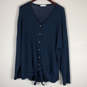 Navy Blue Sweater with Waist Tie EUC